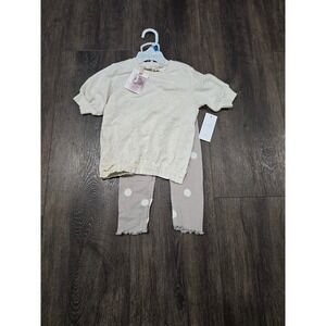 Jessica Simpson Baby Girls 24M 2pc Set Puff Sleeve Sweatshirt Polka Dot Leggings